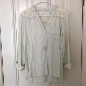 Chambray Blouse with Lace Detail